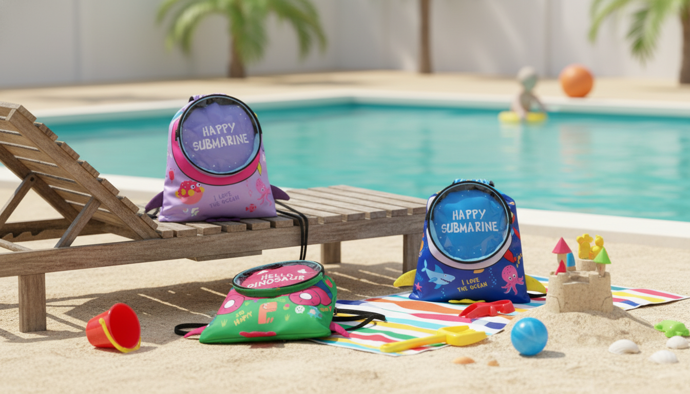 Kids Waterproof Cartoon Drawstring Swim Bag: Pool & Beach