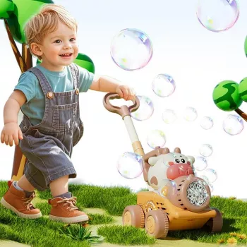 Light-Up Pull-Along Bubble Blower Trolley for Kids